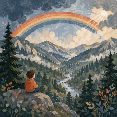 Hopeful Rainbow Over Evergreen Storm Valley