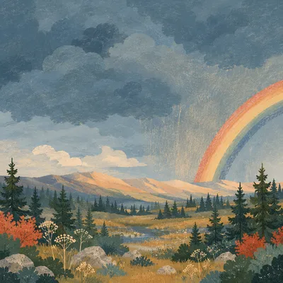 Hopeful Rainbow Over Evergreen Valley