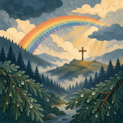 Rainbow Over Evergreen Valley Cross