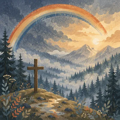 Rainbow Over Evergreen Valley Cross