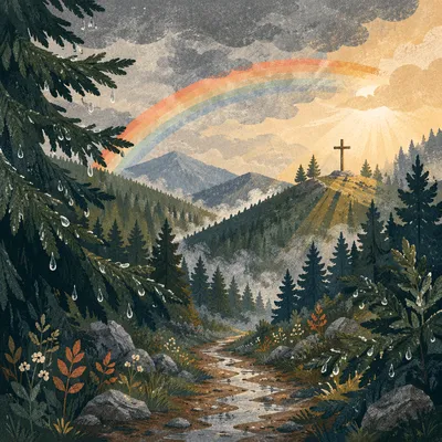 Rainbow Over Evergreen Valley Cross