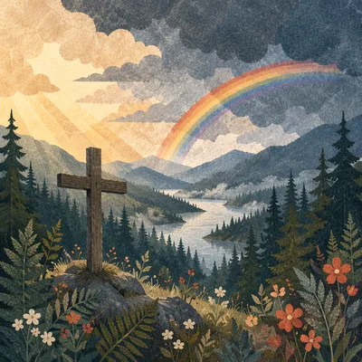 Rainbow Over Evergreen Valley Cross