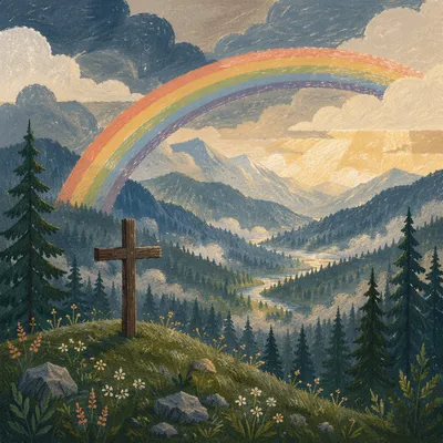 Rainbow Over Evergreen Valley Cross