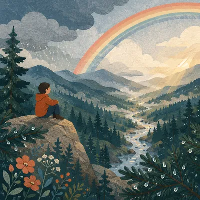 Hopeful Rainbow Over Evergreen Storm Valley