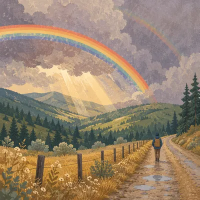 Hopeful Rainbow Over Evergreen Valley