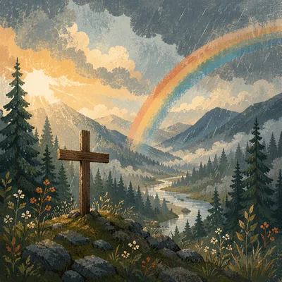 Rainbow Over Evergreen Valley Cross