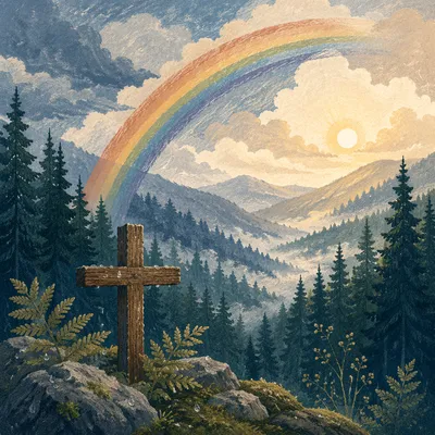 Rainbow Over Evergreen Valley Cross