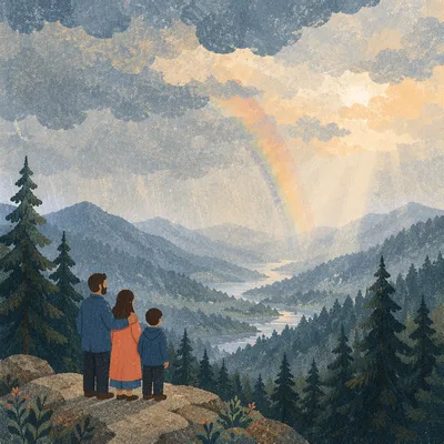 Rainbow Over Stormy Evergreen Mountain Valley