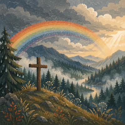 Rainbow Over Evergreen Valley Cross