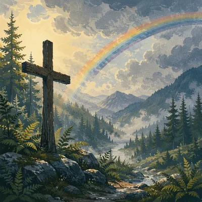 Rainbow Over Evergreen Valley Cross