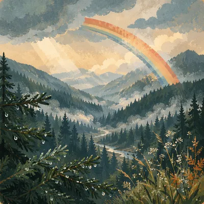 Rainbow After Storm Over Evergreen Valley