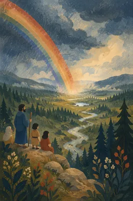 Rainbow Over Evergreen Valley After Storm