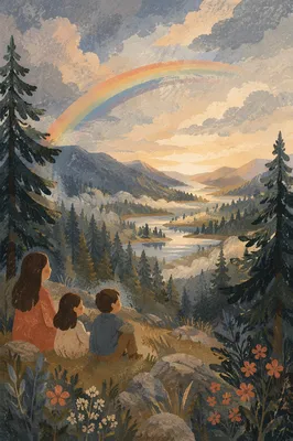 Rainbow Over Peaceful Evergreen Valley