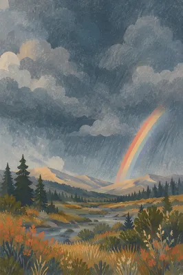 Hopeful Rainbow Over Evergreen Valley After Storm