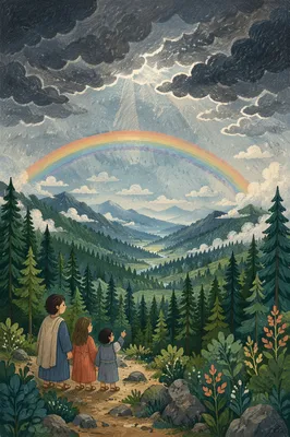 Rainbow Over Stormy Evergreen Valley