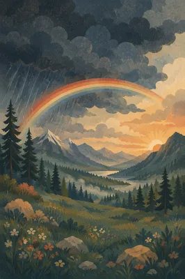 Hopeful Rainbow Over Evergreen Valley