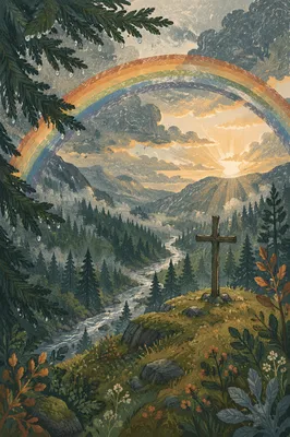 Rainbow Over Evergreen Valley After Storm