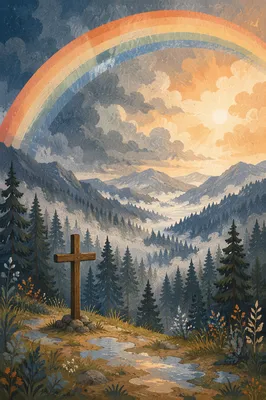 Rainbow Over Evergreen Valley Cross