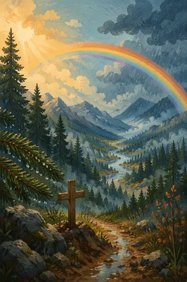 Rainbow Over Evergreen Valley Cross