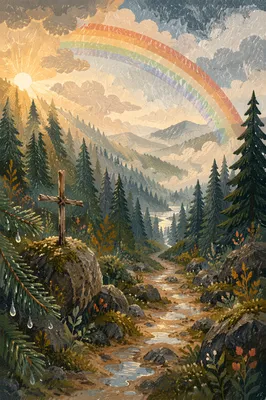 Rainbow Over Evergreen Valley Cross