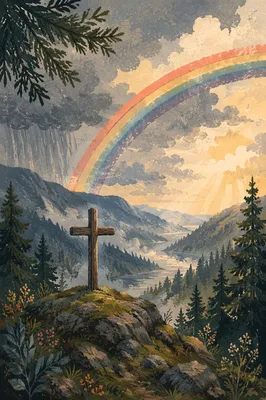 Rainbow Over Storm Washed Evergreen Valley