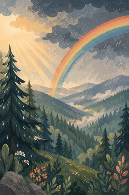 Hopeful Rainbow Over Evergreen Valley