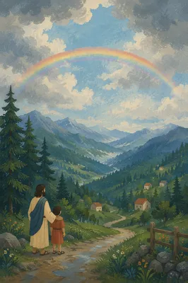 Hopeful Rainbow Over Evergreen Mountain Valley