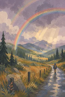 Rainbow Over Evergreen Valley After Storm