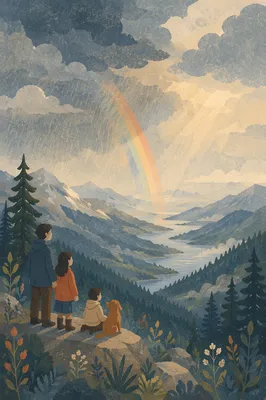 Rainbow Over Stormy Evergreen Mountain Valley