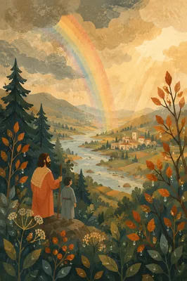 Rainbow Over Misty Evergreen Valley