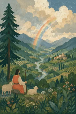 Rainbow Over Evergreen Valley After Storm