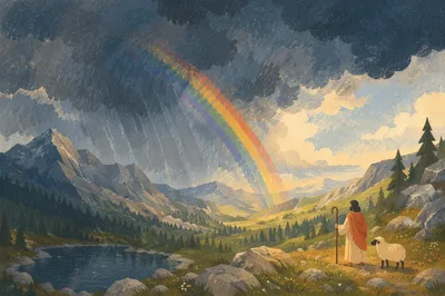 Hopeful Rainbow Over Evergreen Mountain Valley