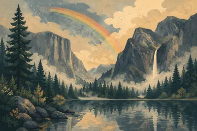 Rainbow Over Evergreen Valley After Storm