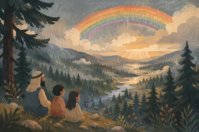 Rainbow Over Peaceful Evergreen Valley