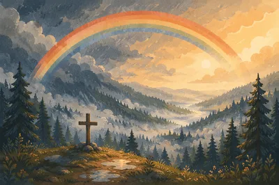 Rainbow Over Evergreen Valley Cross