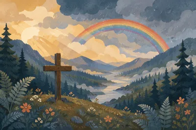 Rainbow Over Evergreen Valley Cross