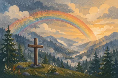 Rainbow Over Evergreen Valley Cross