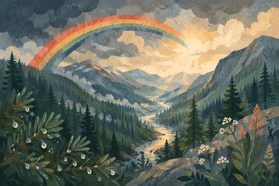 Hopeful Rainbow Over Evergreen Valley