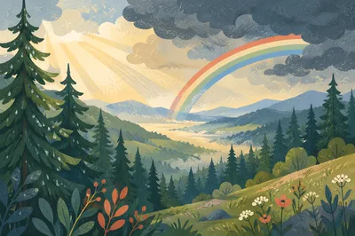 Hopeful Rainbow Over Evergreen Valley