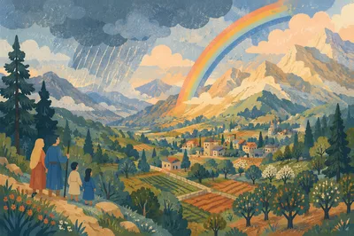 Rainbow Over Evergreen Valley After Storm