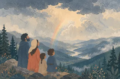 Rainbow Over Evergreen Valley After Storm