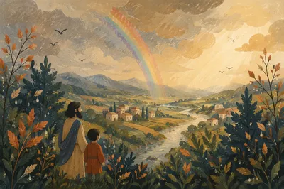 Rainbow Over Evergreen Valley After Storm