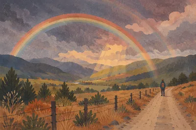 Rainbow Over Storm Washed Evergreen Valley