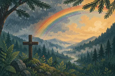 Rainbow Over Storm Washed Evergreen Valley