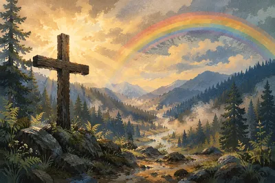 Rainbow Over Evergreen Valley Cross