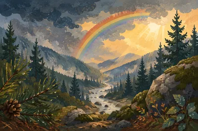 Rainbow After Storm Over Evergreen Valley
