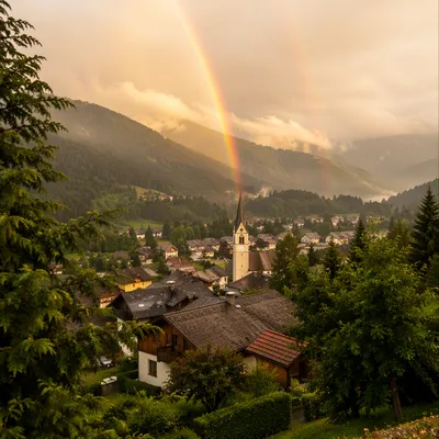Rainbow Over Evergreen Valley After Storm