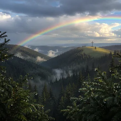 Rainbow Over Evergreen Valley Cross