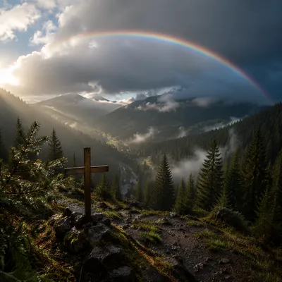 Rainbow Over Evergreen Valley Cross