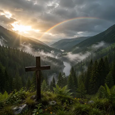 Rainbow Over Evergreen Valley Cross